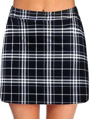 Black Plaid 16“ Golf Skorts for Woman with Inner Pockets Silicone Grippers